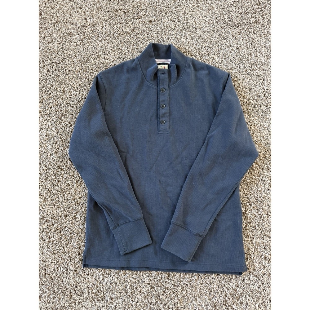 Relwen Sweater Mens M  Navy Loop Back Mock Henley Pullover Sweatshirt